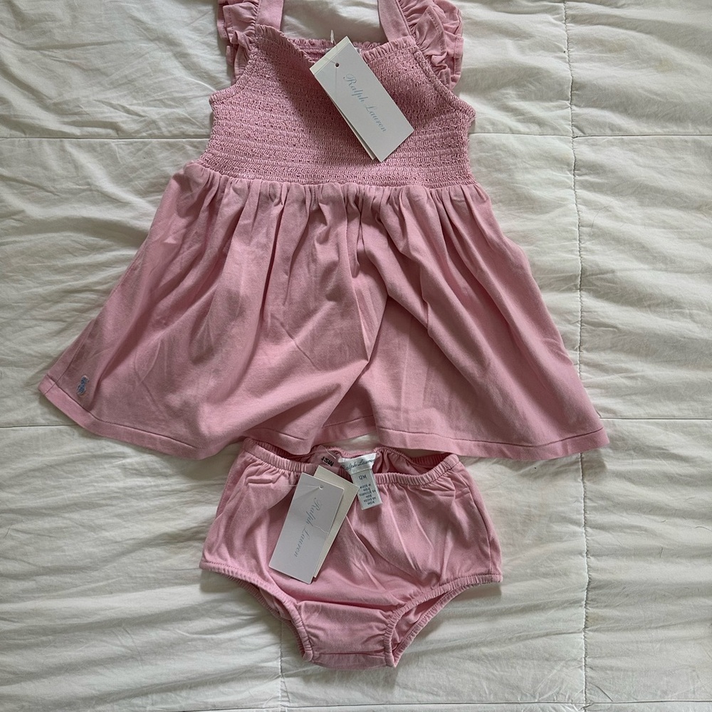 Pink Baby Smocked Dress & Bloomers Set